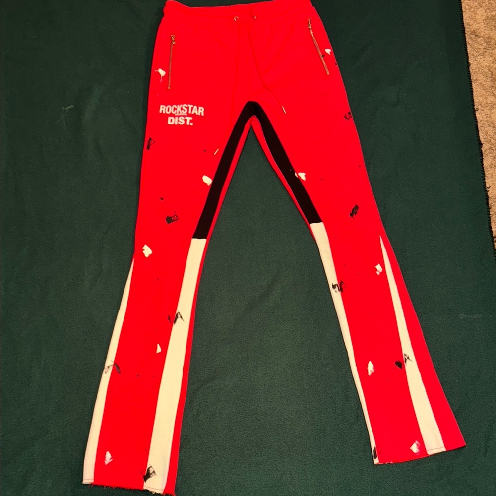 Red Rockstar Dist. Track Pants